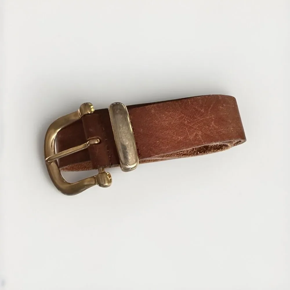 Vintage Full Grain Leather Men’s Belt Solid Brass Buckle Sz L Made In Argentina